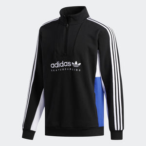 Mens Adidas Originals Apian Long Sleeve Quarter Zip Sweatshirt In Black White Active Blue - Simons Sportswear