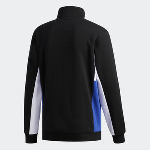 Mens Adidas Originals Apian Long Sleeve Quarter Zip Sweatshirt In Black White Active Blue - Simons Sportswear