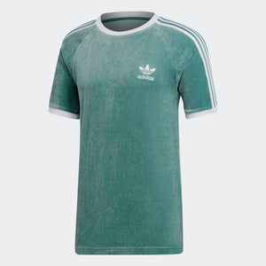 Mens Adidas Originals Cozy Velour Tee Shirt In Vapour Steel Green - Simons Sportswear