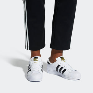 Mens Adidas Superstar Foundation Shell Toe Classic Sneaker In White Black - Simons Sportswear