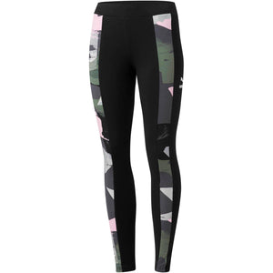 Womens Puma Classic T7 All Over Print Tights Leggings In Black Pink Green - Simons Sportswear