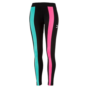 Womens Puma Classics T7 Tights Leggings In Cotton Black Chase Pink - Simons Sportswear