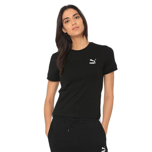 Womens Puma Classics Tight T7 Tee Shirt In Black White - Simons Sportswear