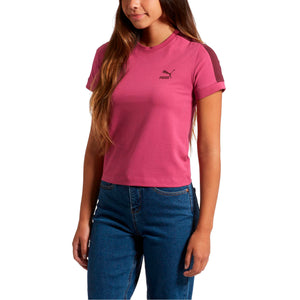 Womens Puma Classics Tight T7 Tee Shirt In Magenta Haze - Simons Sportswear