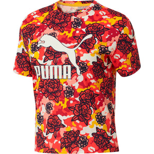 Womens Puma Flourish Xtg Floral Tee Shirt In Hisbiscus - Simons Sportswear