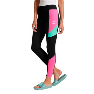 Womens Puma Retro Rib Tights Leggings In Black Knockout Pink - Simons Sportswear